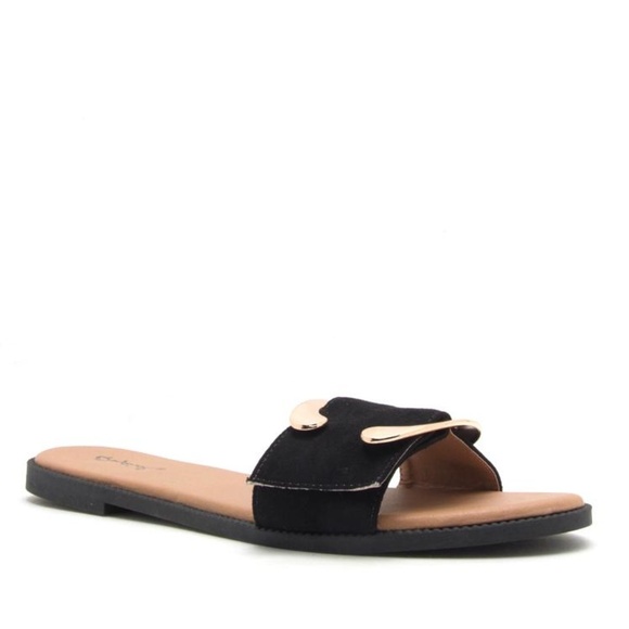 Faux Suede Gold Buckle Sandals - Picture 5 of 10